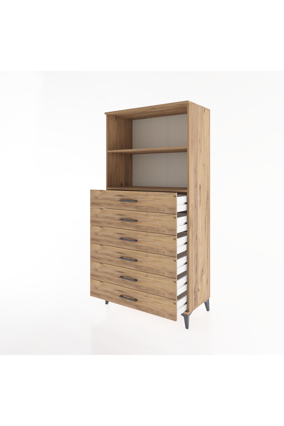 Hyperion Dolap 2 Raflı 6 Çekmeceli 88x44x182 Çam-Çam