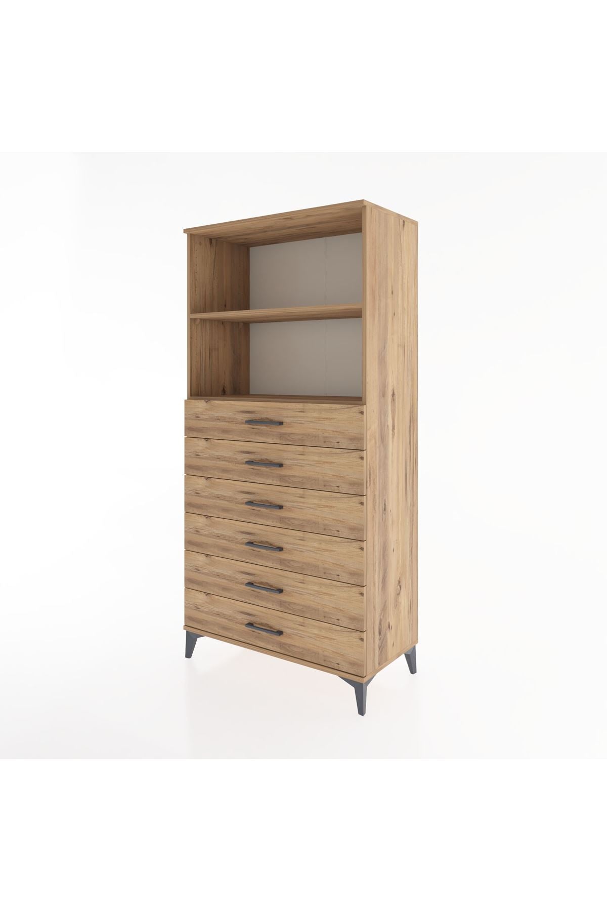 Hyperion Dolap 2 Raflı 6 Çekmeceli 88x44x182 Çam-Çam