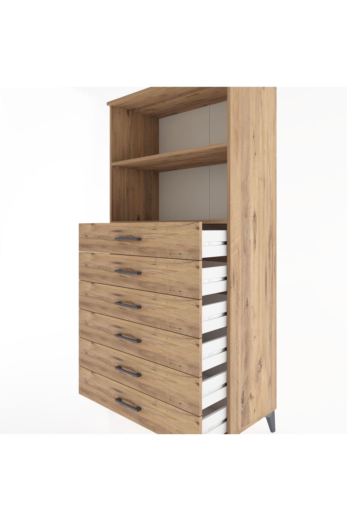 Hyperion Dolap 2 Raflı 6 Çekmeceli 88x44x182 Çam-Çam