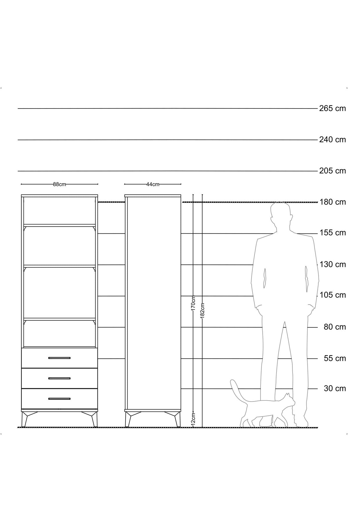 Hyperion Dolap Tek Raflı 7 Çekmeceli 88x44x182 - S57M037V2B
