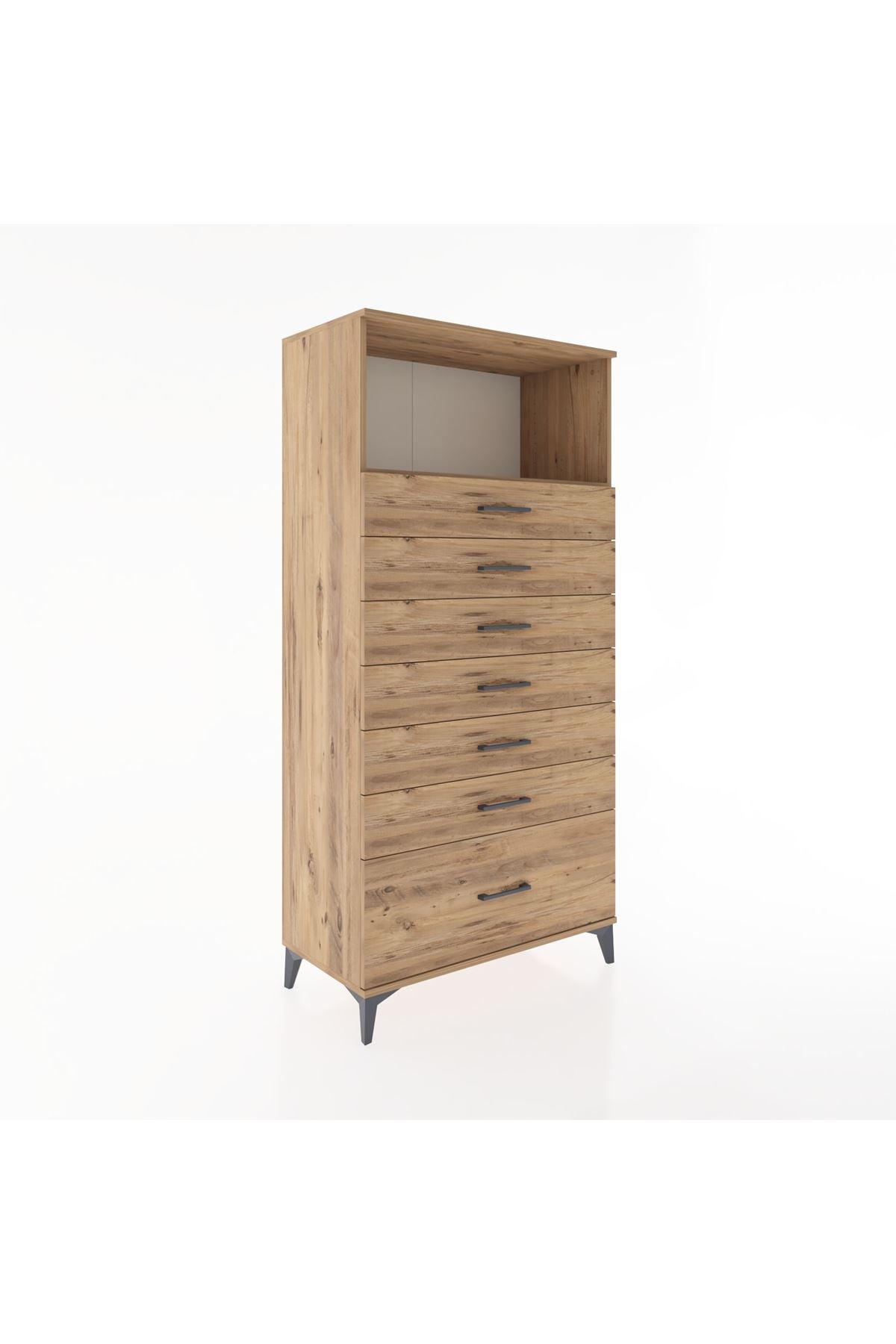 Hyperion Dolap Tek Raflı 7 Çekmeceli 88x44x182 - S57M038V9B