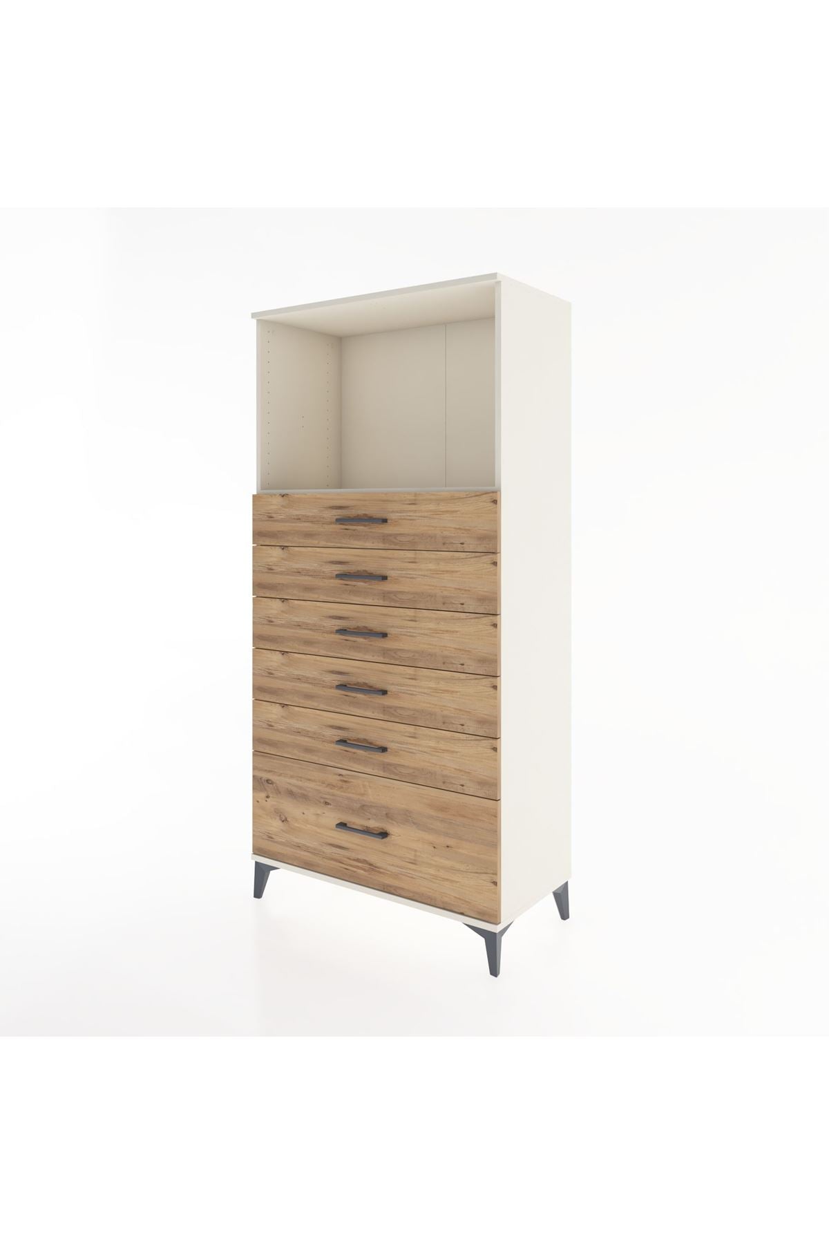 Hyperion Dolap Tek Raflı 6 Çekmeceli 88x44x182 - S57M039V3B