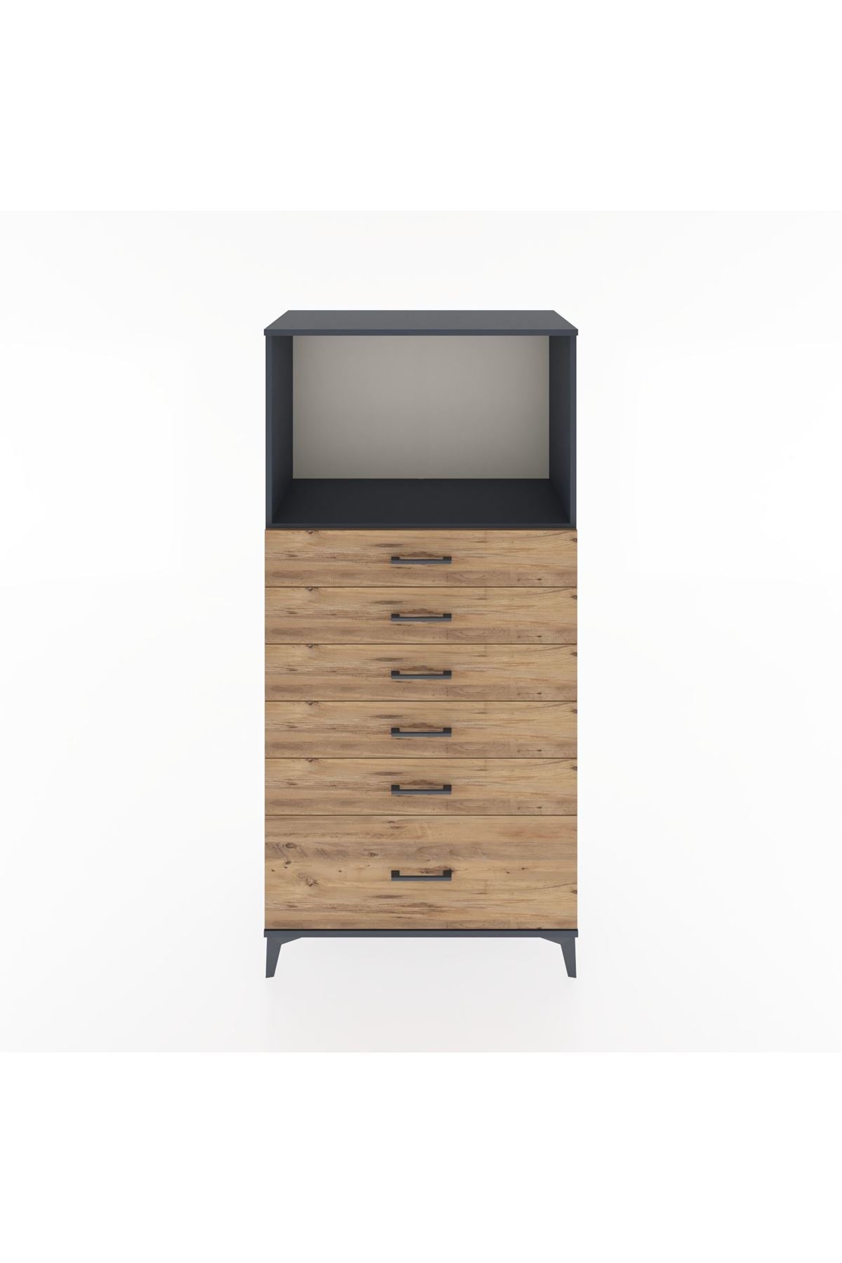 Hyperion Dolap Tek Raflı 6 Çekmeceli 88x44x182 - S57M039V6B