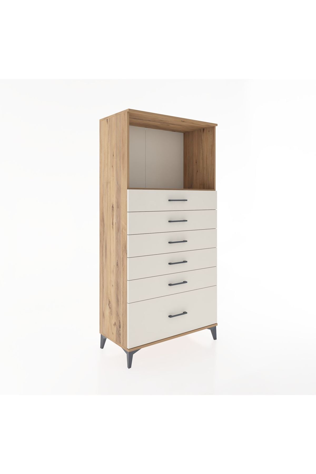 Hyperion Dolap Tek Raflı 6 Çekmeceli 88x44x182 - S57M039V7B