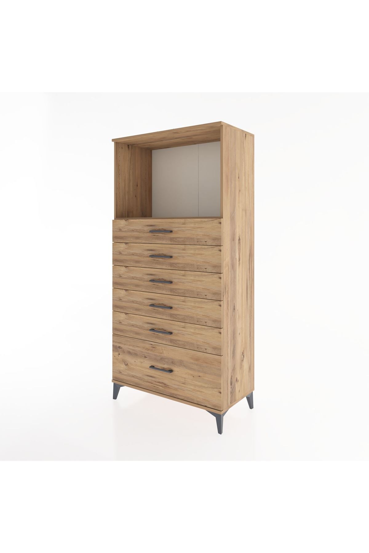 Hyperion Dolap Tek Raflı 6 Çekmeceli 88x44x182 - S57M039V9B