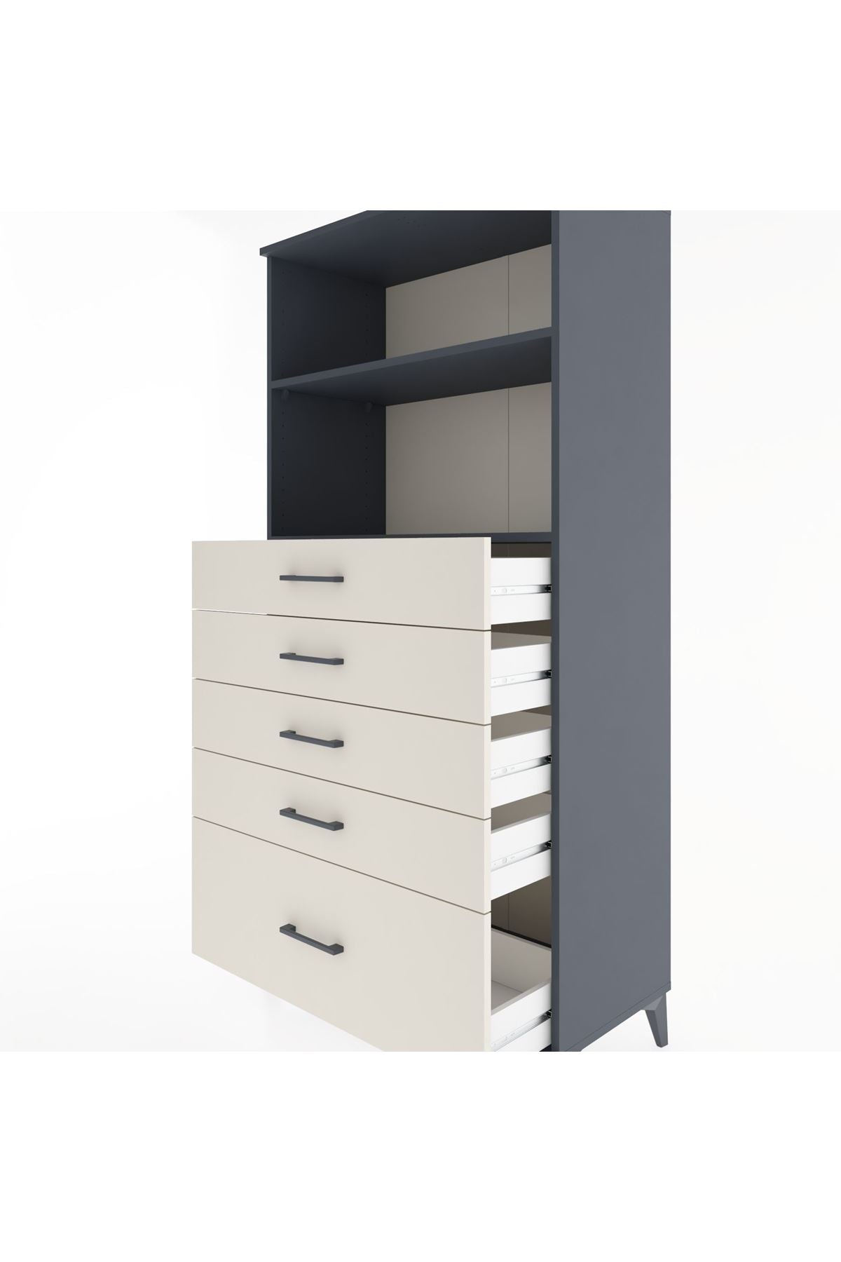 Hyperion Dolap 2 Raflı 5 Çekmeceli 88x44x182 Antrasit-Aytaşı