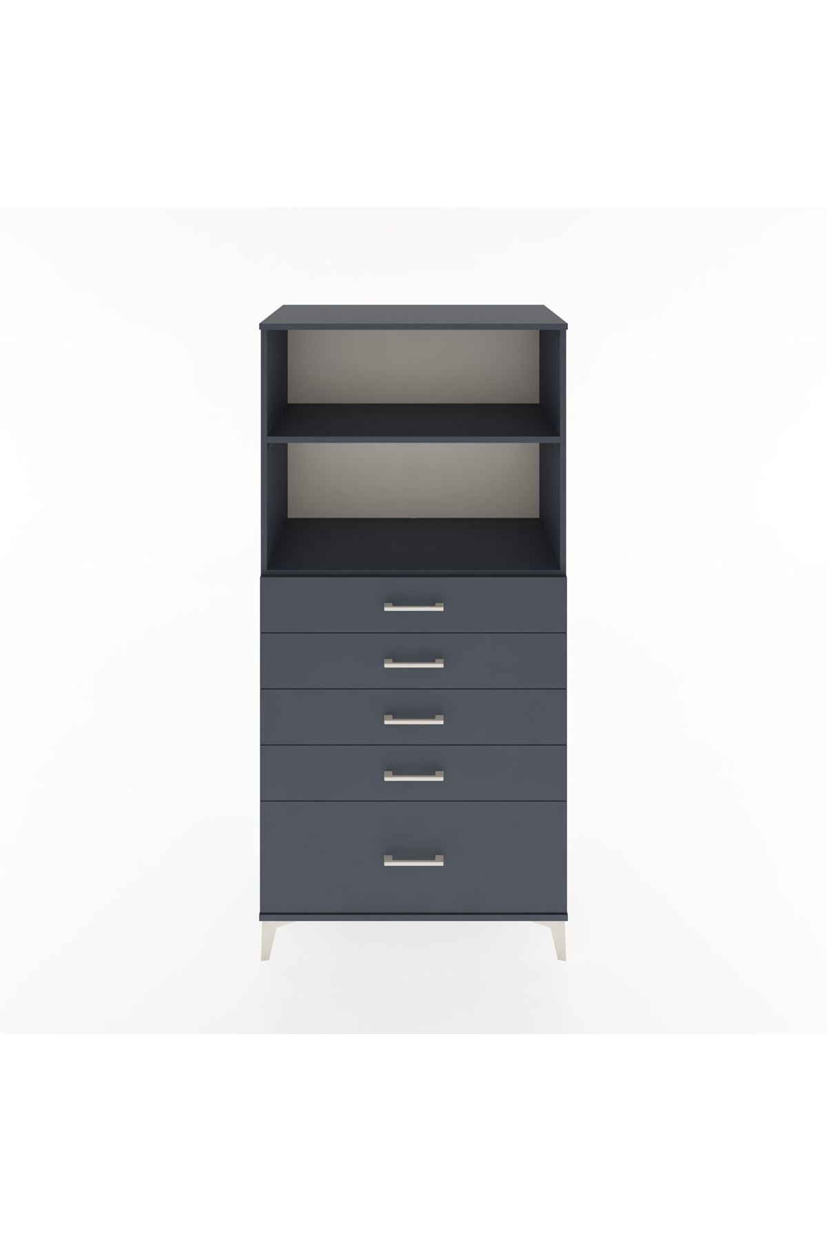 Hyperion Dolap 2 Raflı 5 Çekmeceli 88x44x182 Antrasit-Antrasit