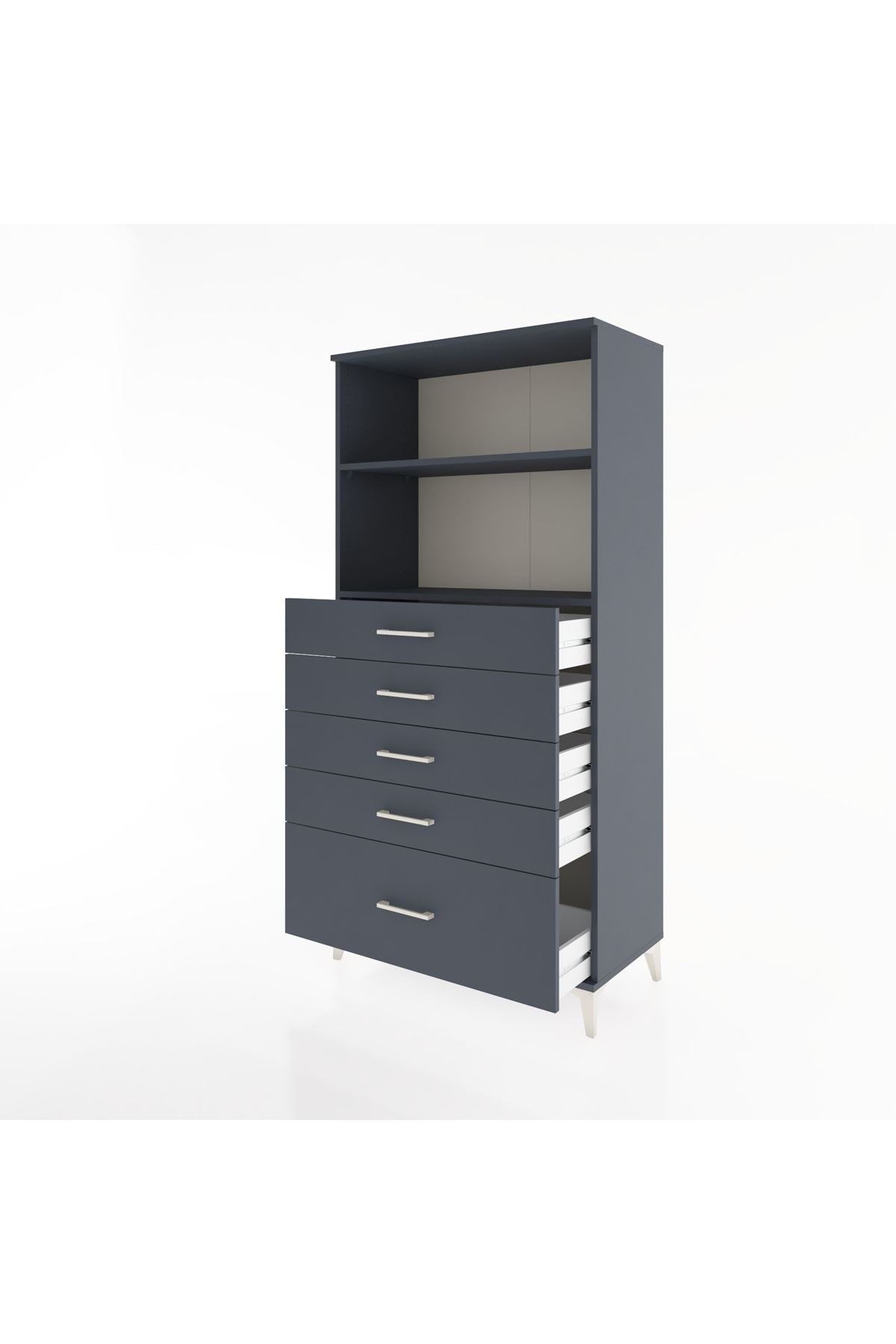 Hyperion Dolap 2 Raflı 5 Çekmeceli 88x44x182 Antrasit-Antrasit