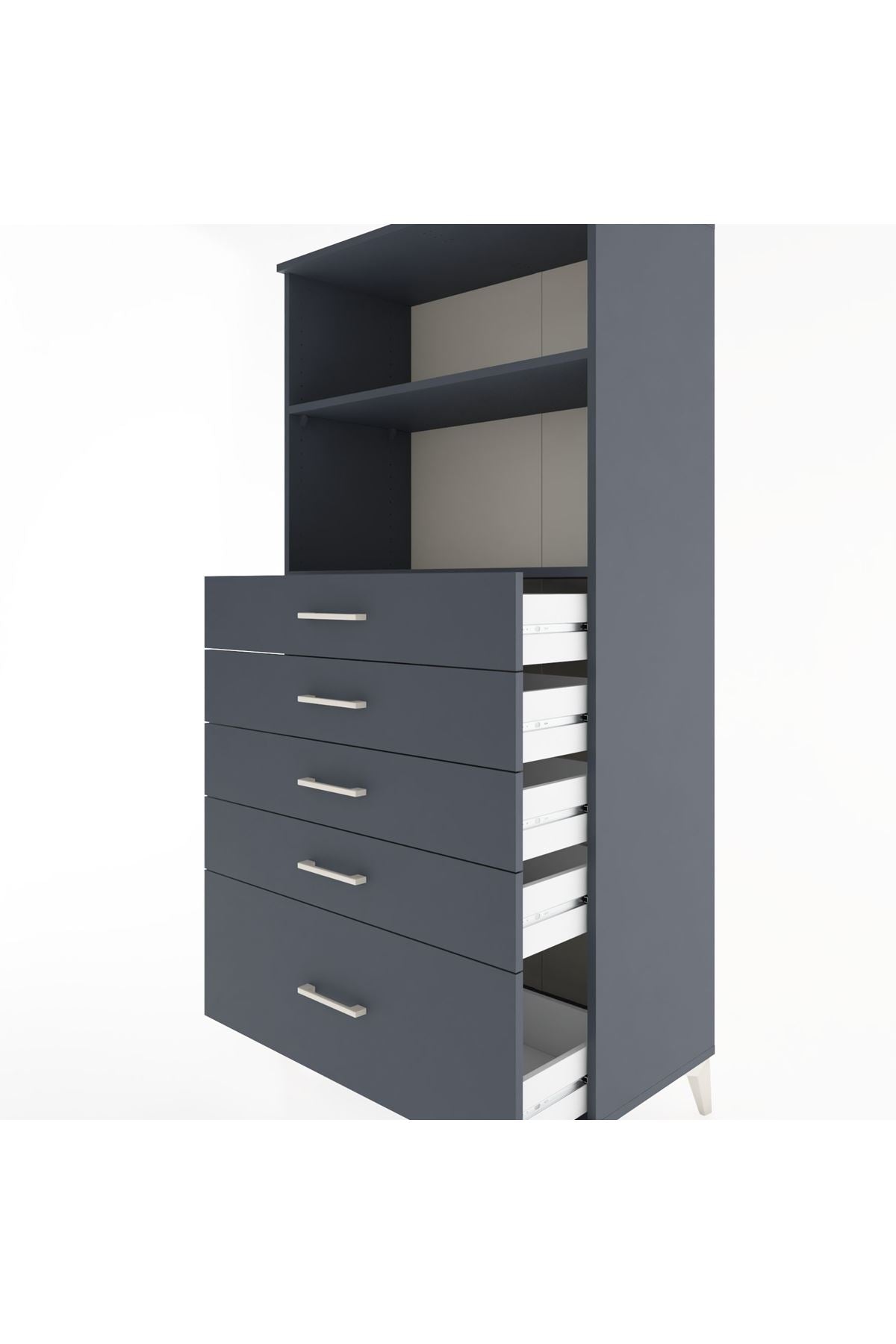 Hyperion Dolap 2 Raflı 5 Çekmeceli 88x44x182 Antrasit-Antrasit