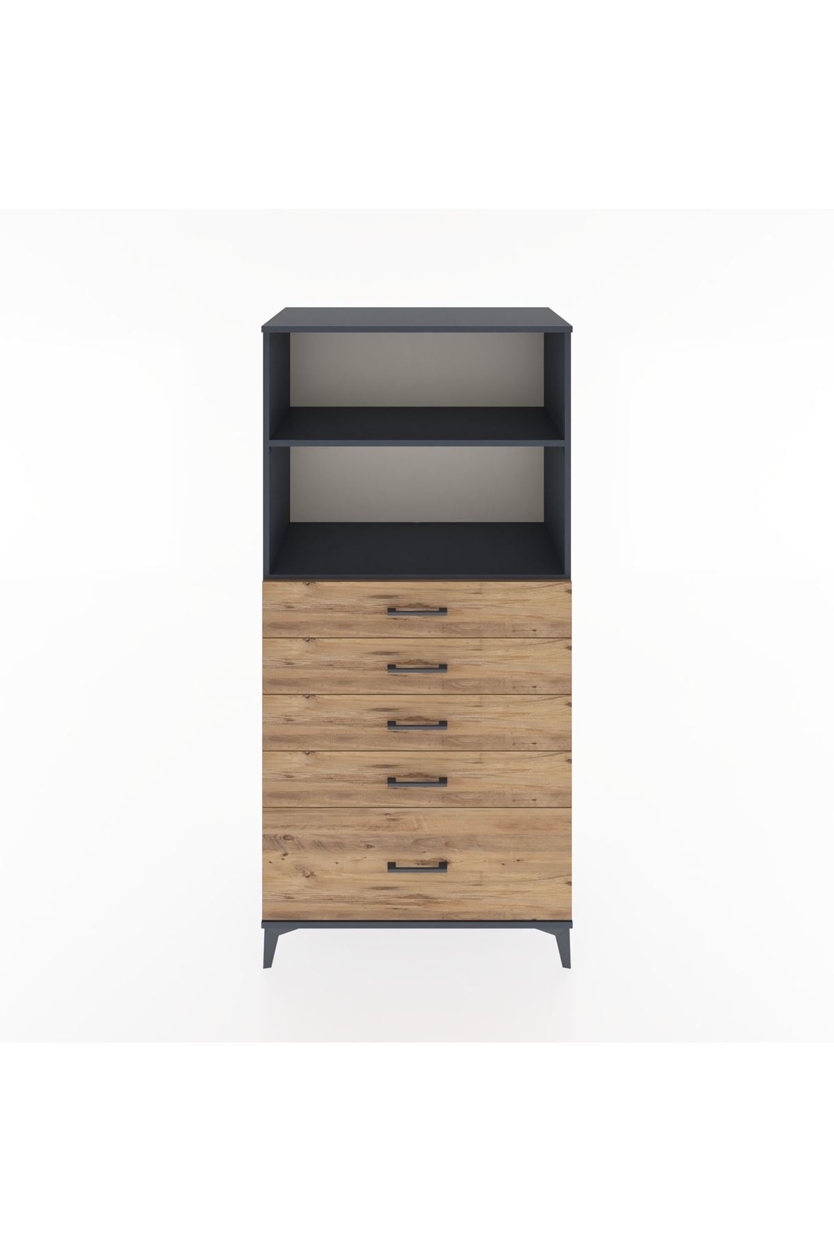 Hyperion Dolap 2 Raflı 5 Çekmeceli 88x44x182 Antrasit-Çam