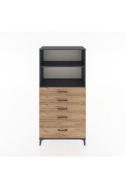 Hyperion Dolap 2 Raflı 5 Çekmeceli 88x44x182 Antrasit-Çam
