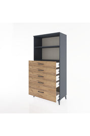 Hyperion Dolap 2 Raflı 5 Çekmeceli 88x44x182 Antrasit-Çam