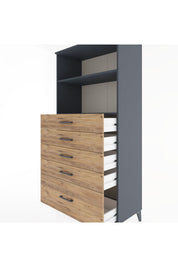 Hyperion Dolap 2 Raflı 5 Çekmeceli 88x44x182 Antrasit-Çam