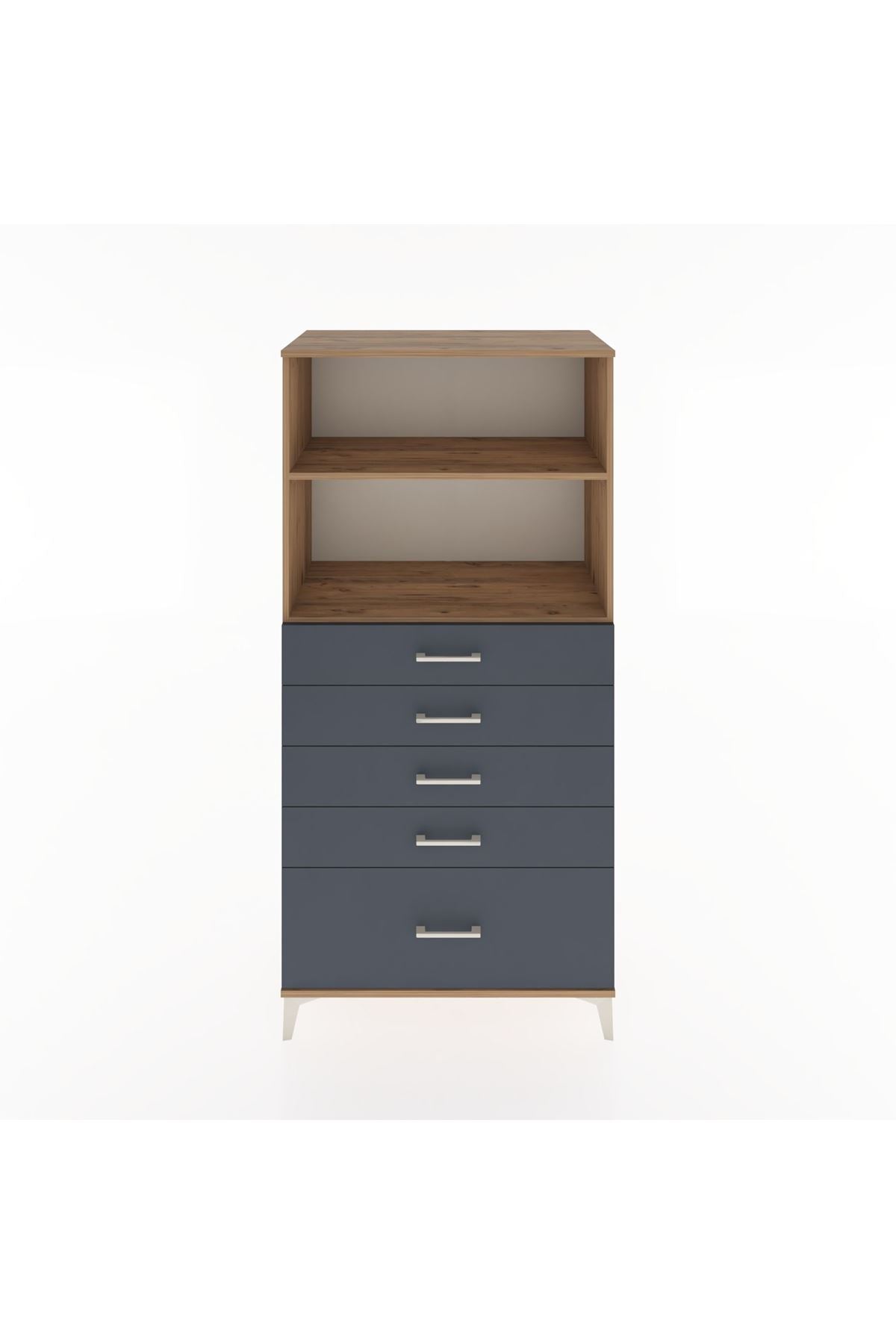 Hyperion Dolap 2 Raflı 5 Çekmeceli 88x44x182 Çam-Antrasit