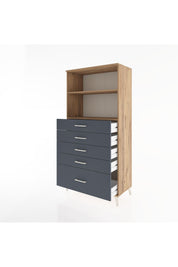 Hyperion Dolap 2 Raflı 5 Çekmeceli 88x44x182 Çam-Antrasit