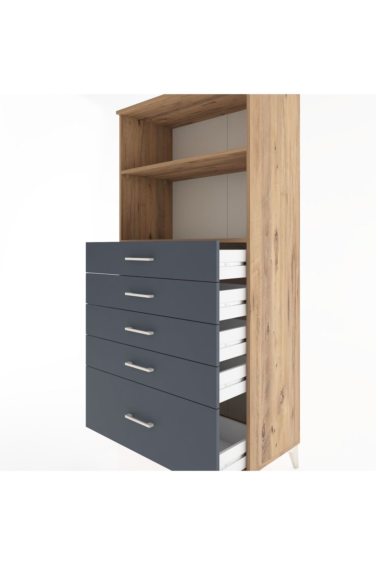 Hyperion Dolap 2 Raflı 5 Çekmeceli 88x44x182 Çam-Antrasit