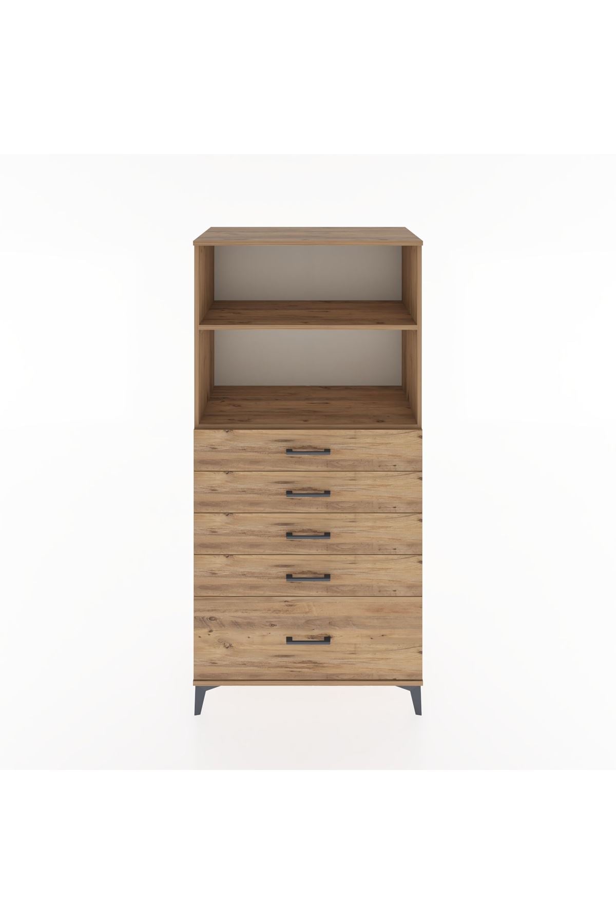 Hyperion Dolap 2 Raflı 5 Çekmeceli 88x44x182 Çam-Çam