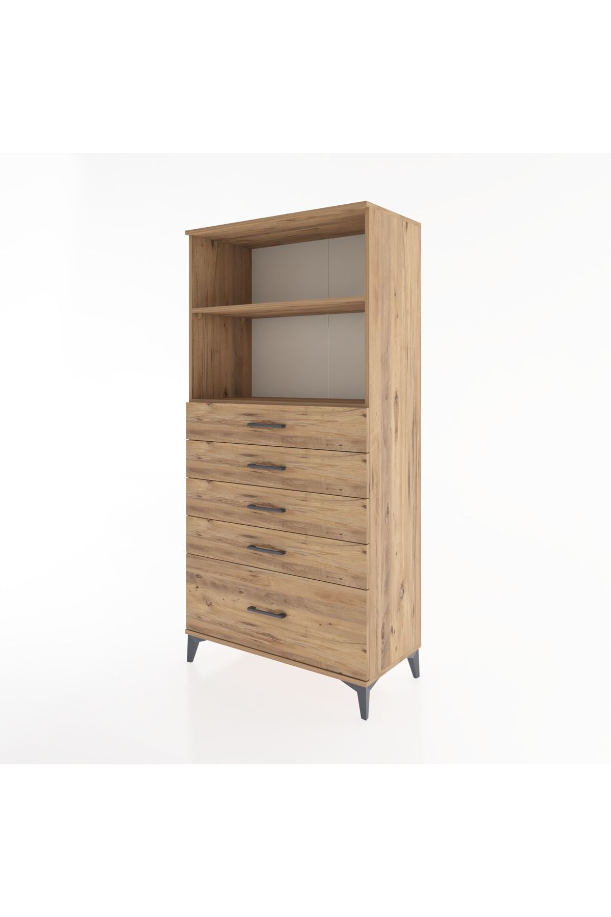 Hyperion Dolap 2 Raflı 5 Çekmeceli 88x44x182 Çam-Çam