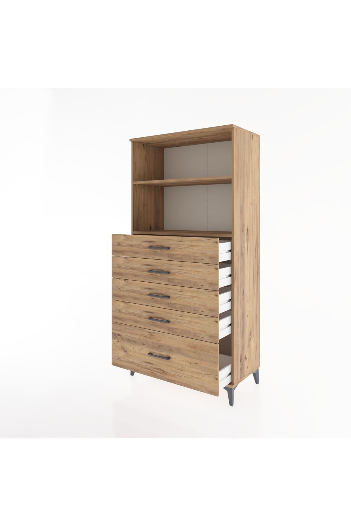 Hyperion Dolap 2 Raflı 5 Çekmeceli 88x44x182 Çam-Çam