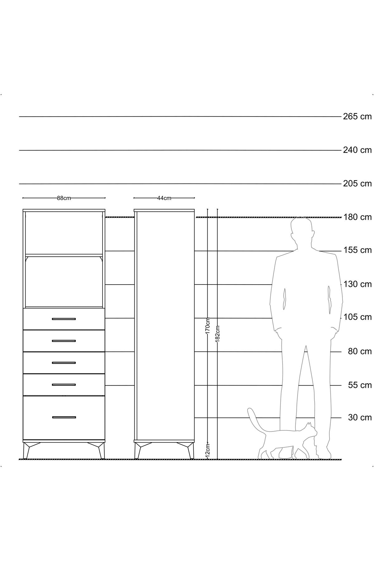 Hyperion Dolap 2 Raflı 5 Çekmeceli 88x44x182 Çam-Çam