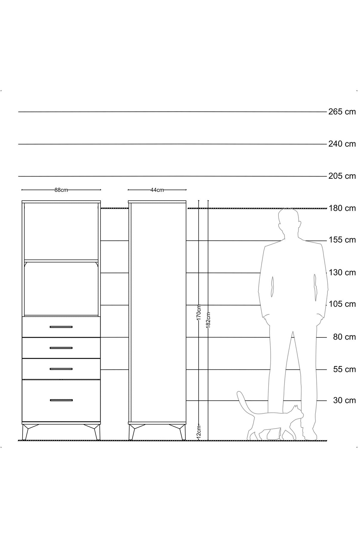 Hyperion Dolap 2 Raflı 4 Çekmeceli 88x44x182 Antrasit-Antrasit