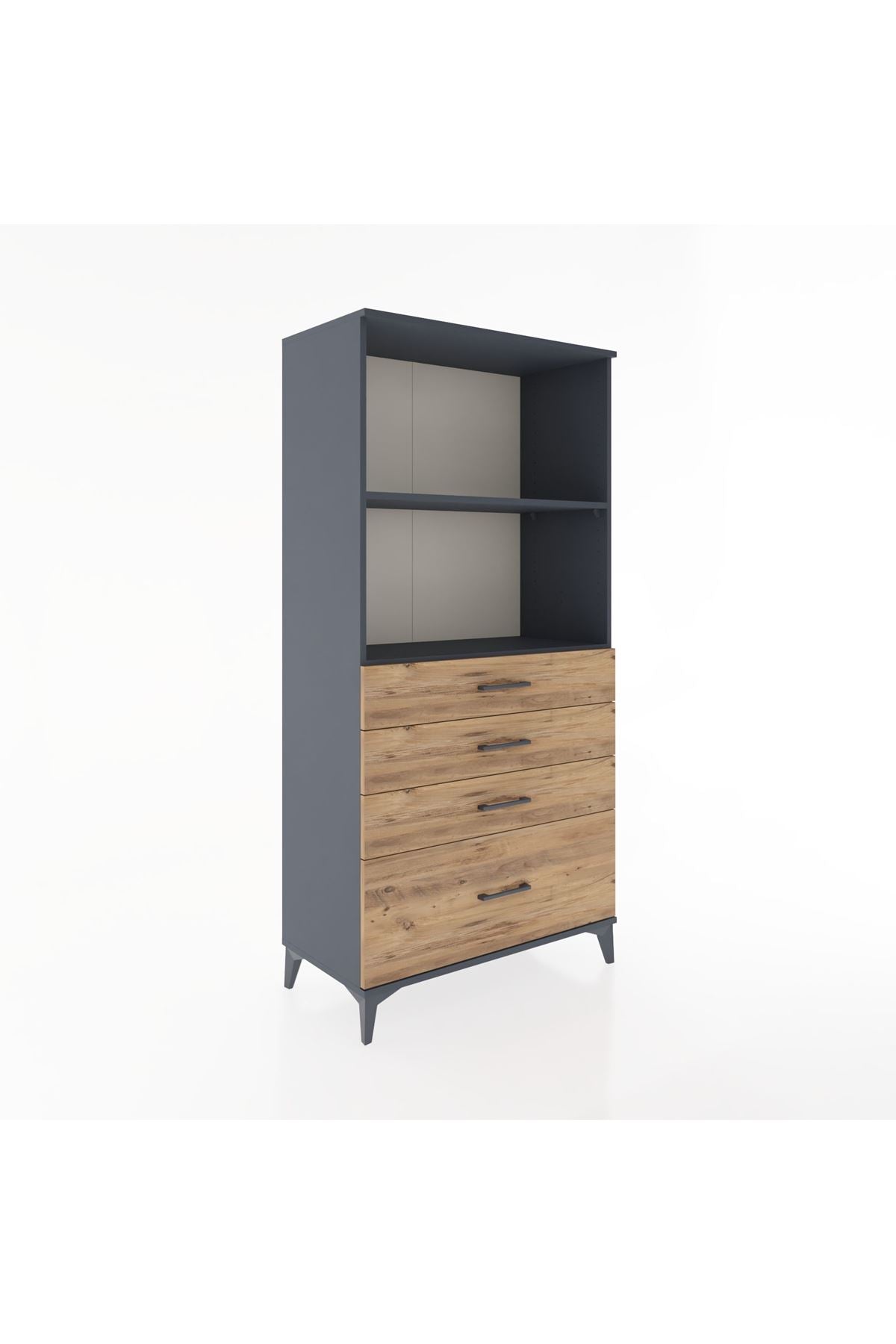 Hyperion Dolap 2 Raflı 4 Çekmeceli 88x44x182 Antrasit-Çam