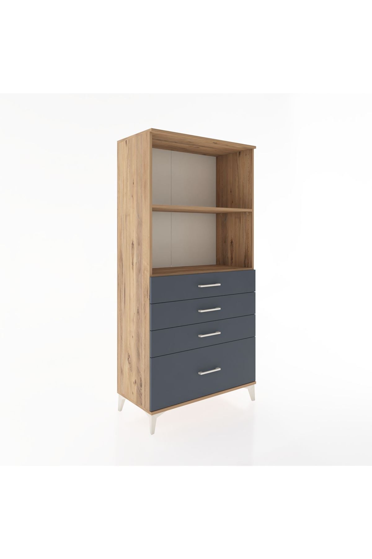 Hyperion Dolap 2 Raflı 4 Çekmeceli 88x44x182 Çam-Antrasit