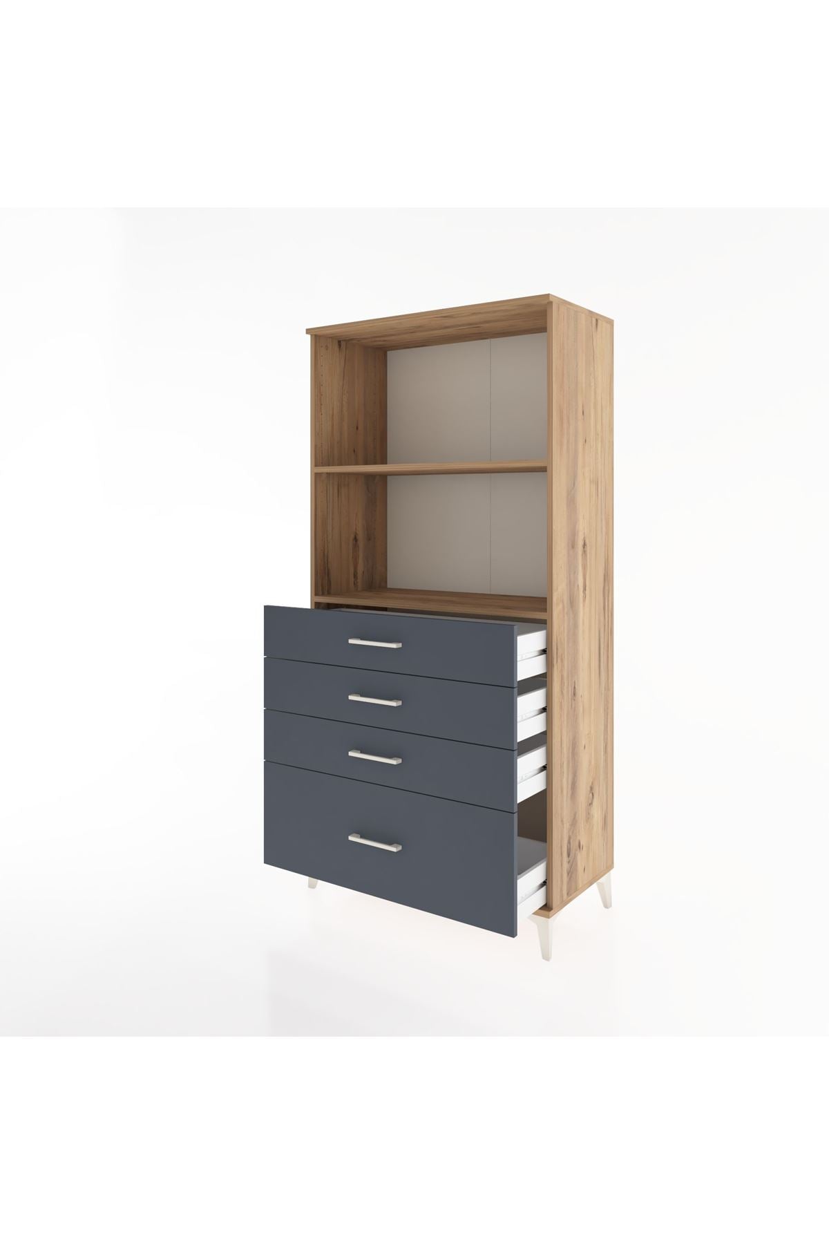 Hyperion Dolap 2 Raflı 4 Çekmeceli 88x44x182 Çam-Antrasit