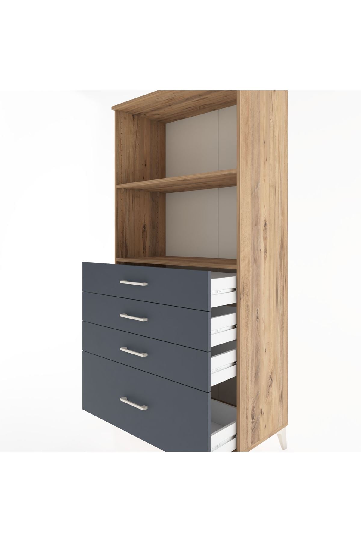 Hyperion Dolap 2 Raflı 4 Çekmeceli 88x44x182 Çam-Antrasit