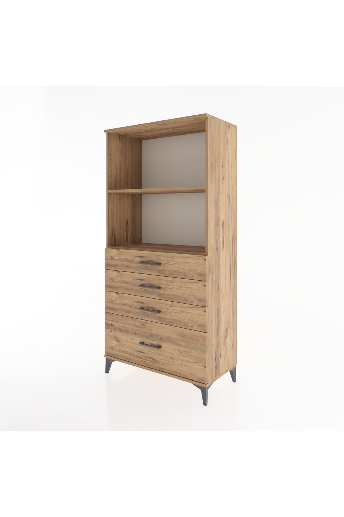 Hyperion Dolap 2 Raflı 4 Çekmeceli 88x44x182 Çam-Çam