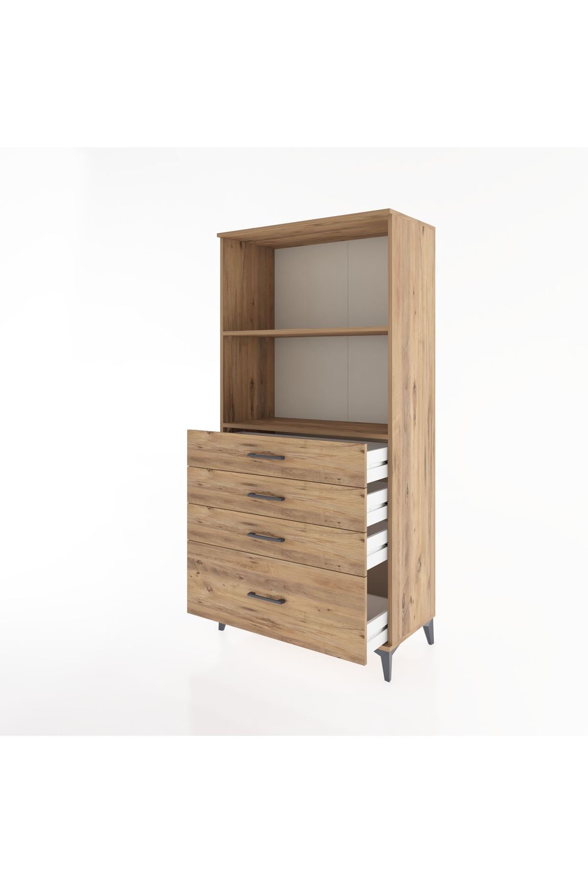 Hyperion Dolap 2 Raflı 4 Çekmeceli 88x44x182 Çam-Çam