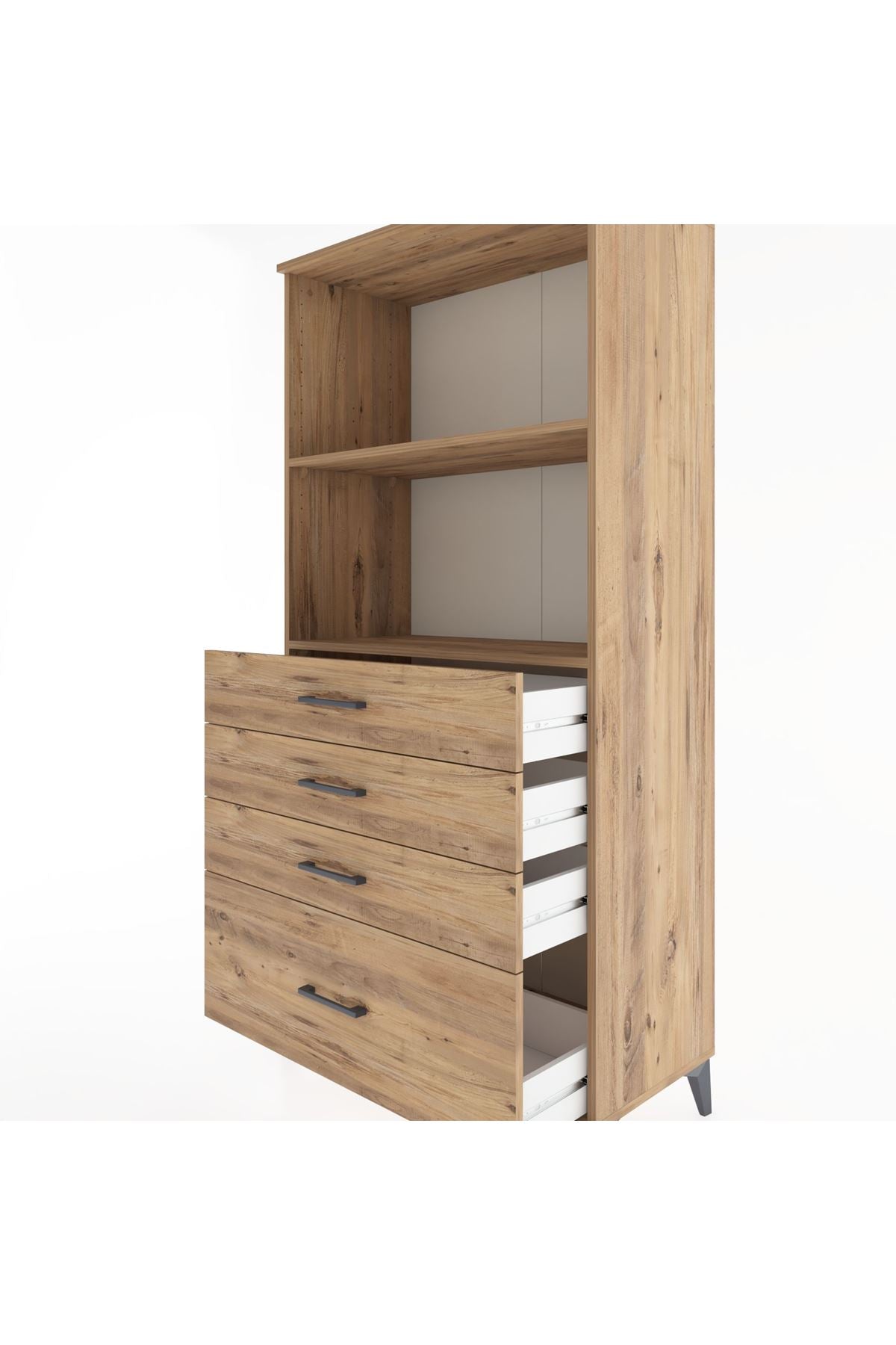 Hyperion Dolap 2 Raflı 4 Çekmeceli 88x44x182 Çam-Çam