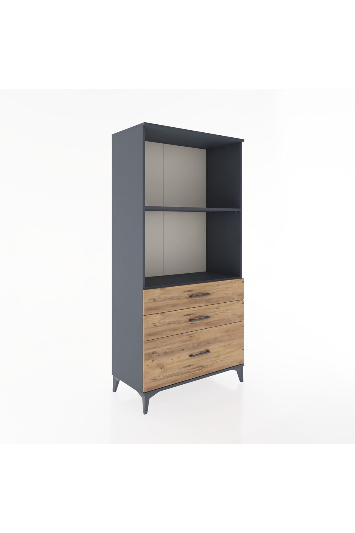 Hyperion Dolap 2 Raflı 3 Çekmeceli 88x44x182 Antrasit-Çam