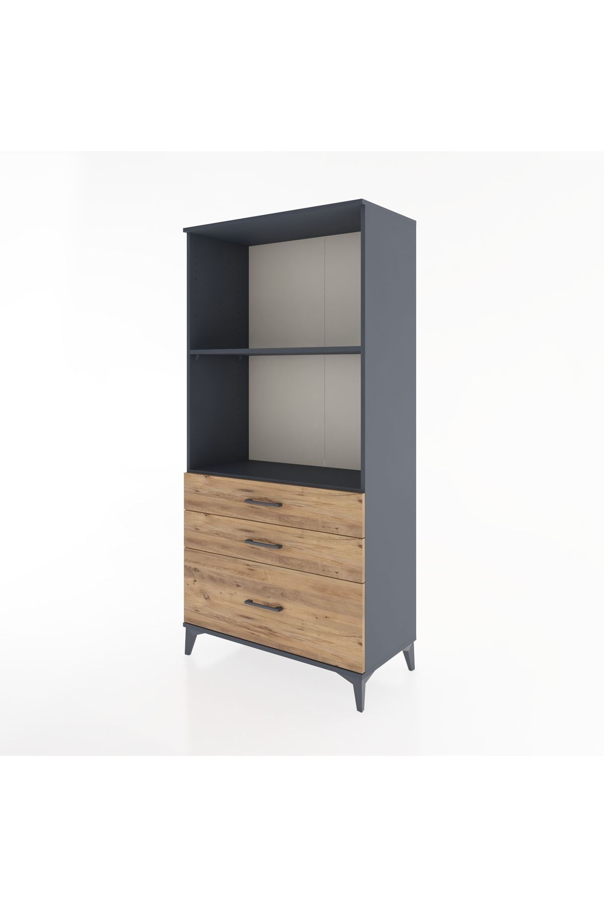 Hyperion Dolap 2 Raflı 3 Çekmeceli 88x44x182 Antrasit-Çam