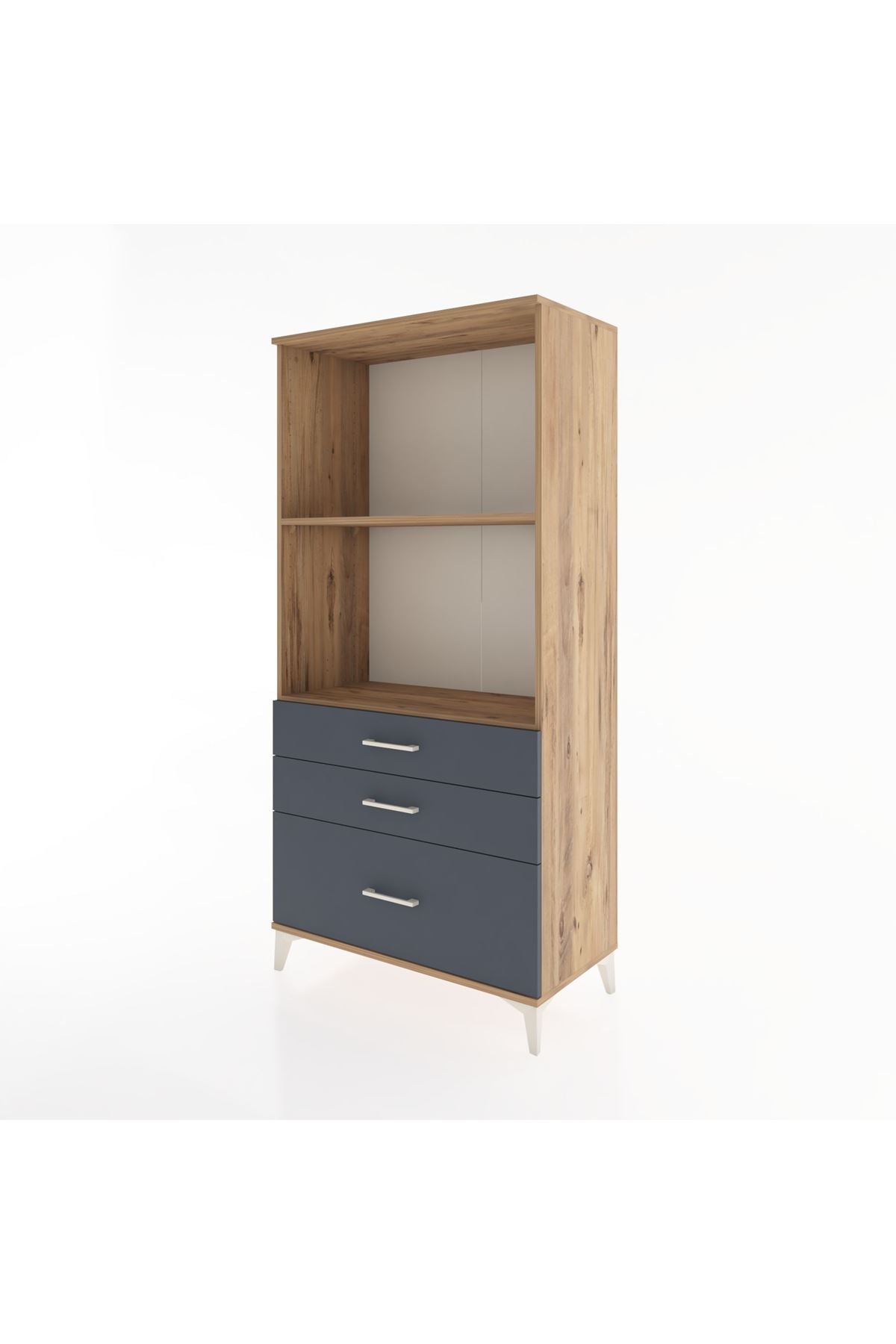 Hyperion Dolap 2 Raflı 3 Çekmeceli 88x44x182 Çam-Antrasit