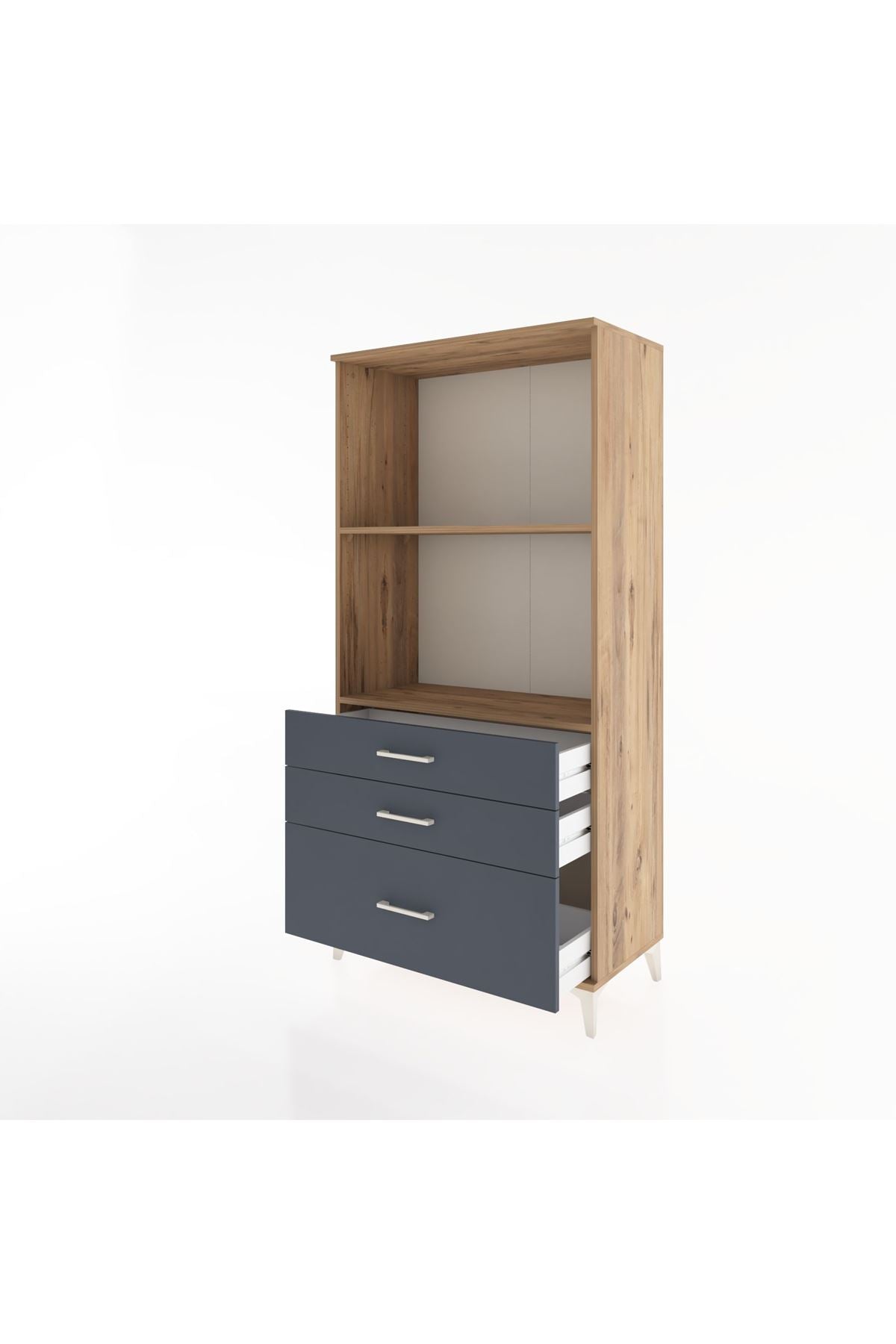 Hyperion Dolap 2 Raflı 3 Çekmeceli 88x44x182 Çam-Antrasit