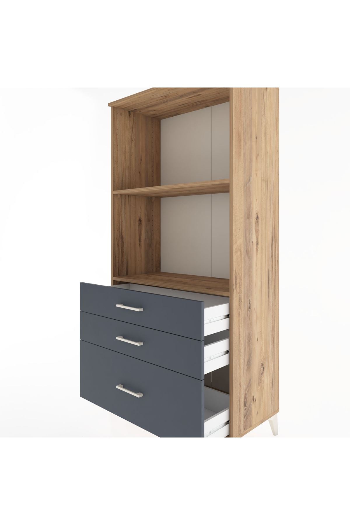 Hyperion Dolap 2 Raflı 3 Çekmeceli 88x44x182 Çam-Antrasit