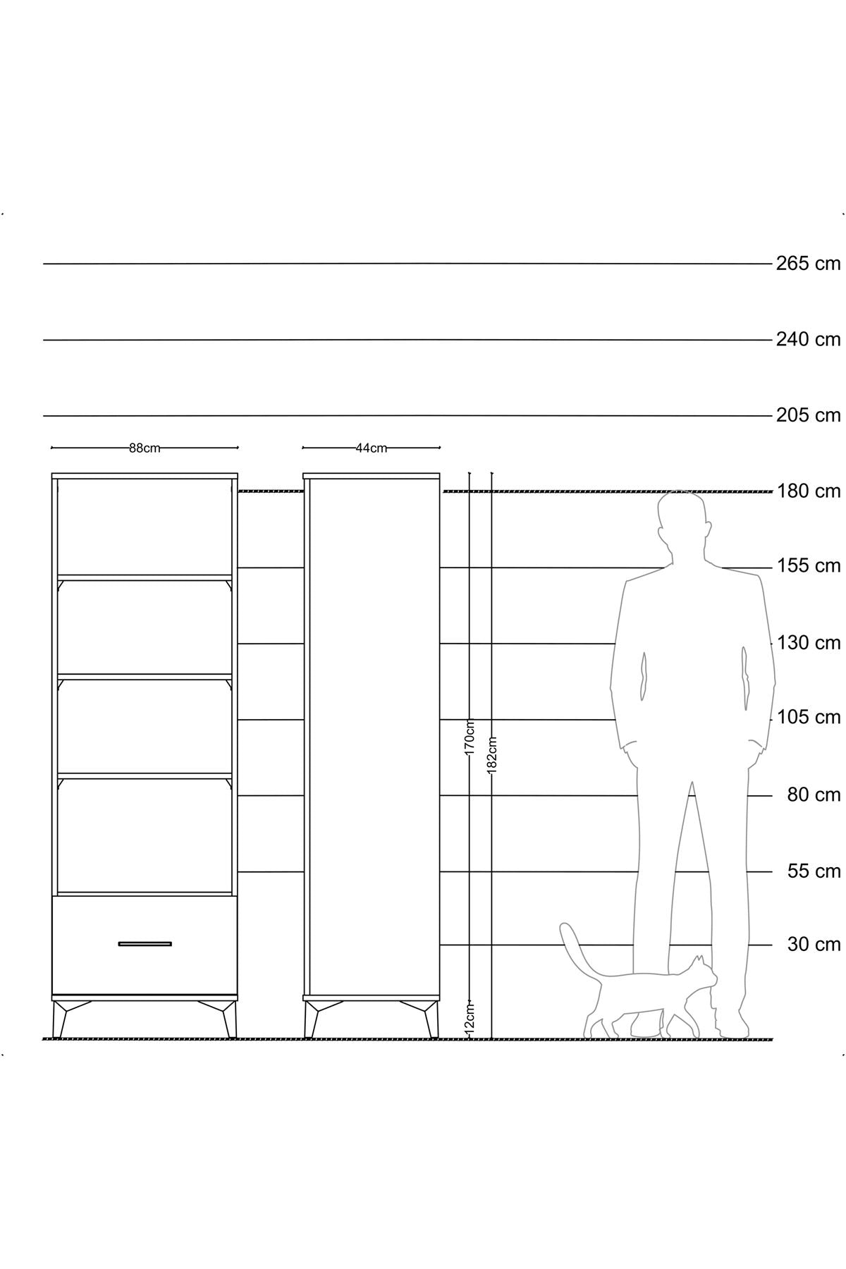 Hyperion Dolap 4 Raflı Tek Çekmeceli 88x44x182 Çam-Antrasit