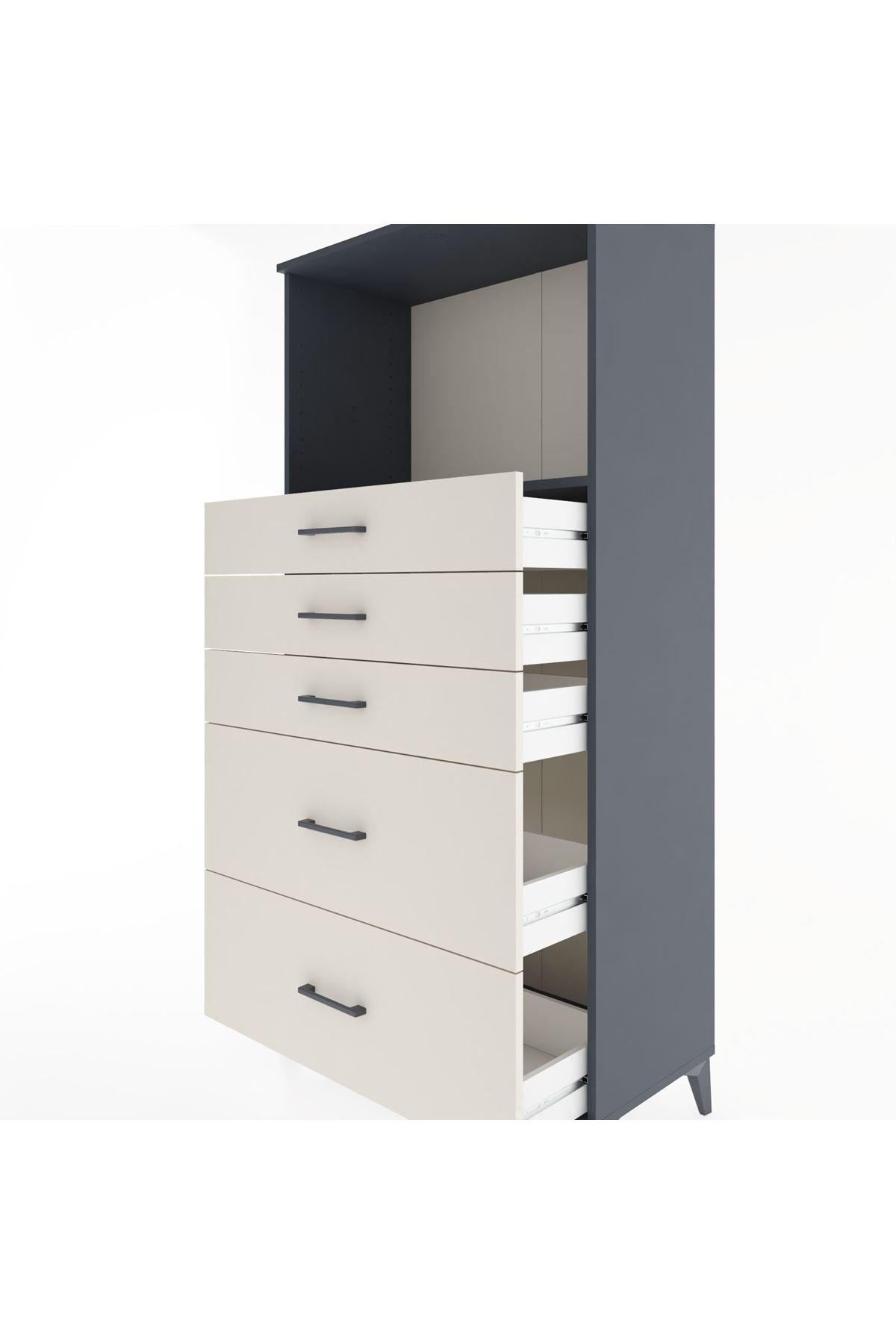 Hyperion Dolap Tek Raflı 5 Çekmeceli 88x44x182 - S57M046V4B
