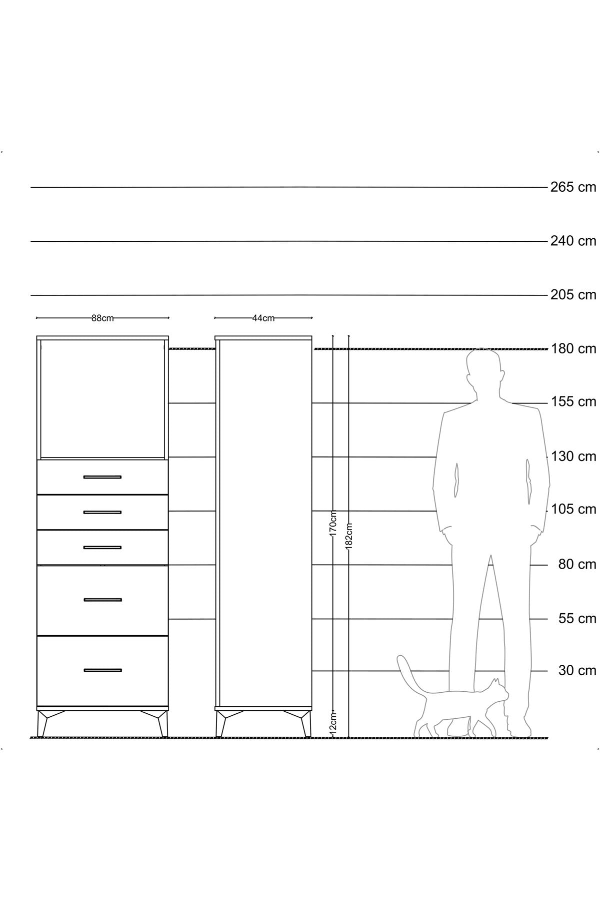 Hyperion Dolap Tek Raflı 5 Çekmeceli 88x44x182 - S57M046V5B