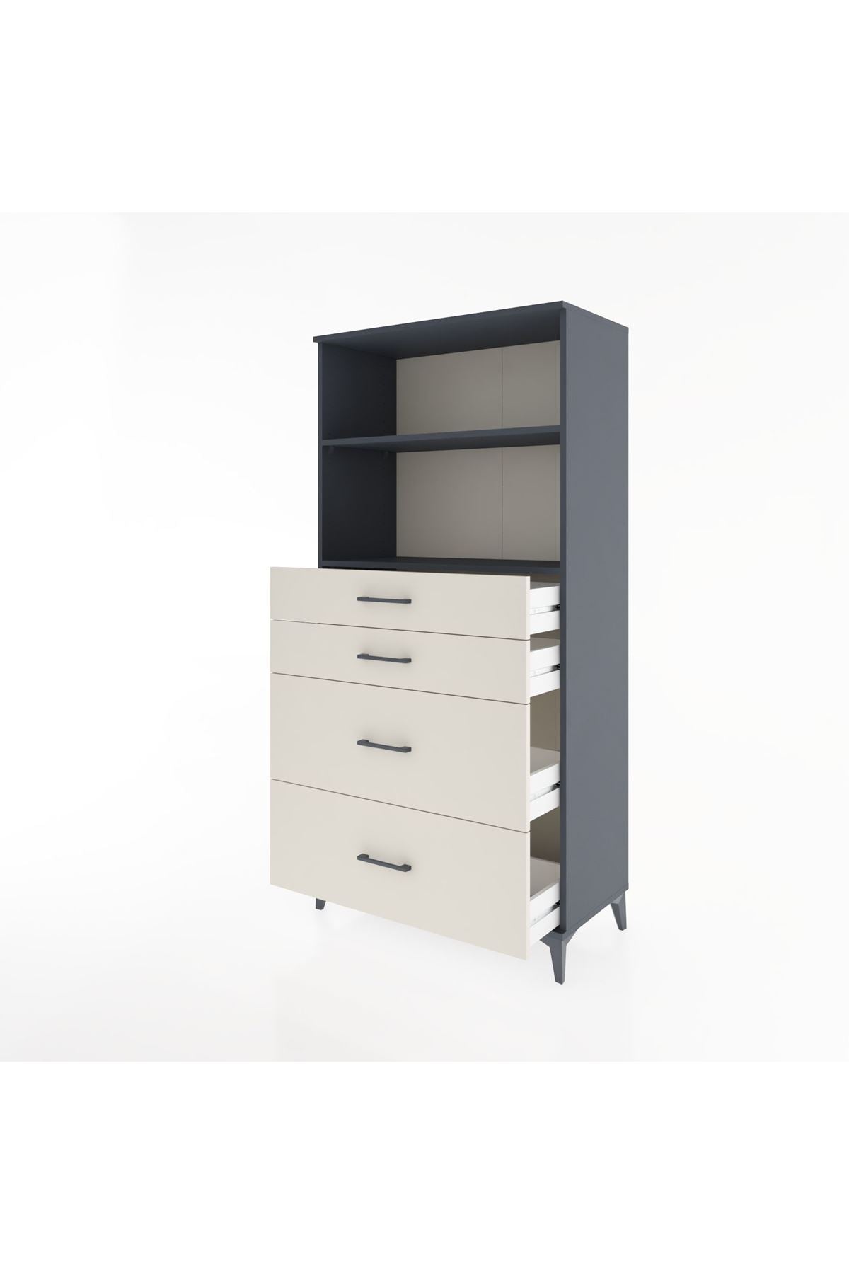 Hyperion Dolap 2 Raflı 4 Çekmeceli 88x44x182 Antrasit-Aytaşı