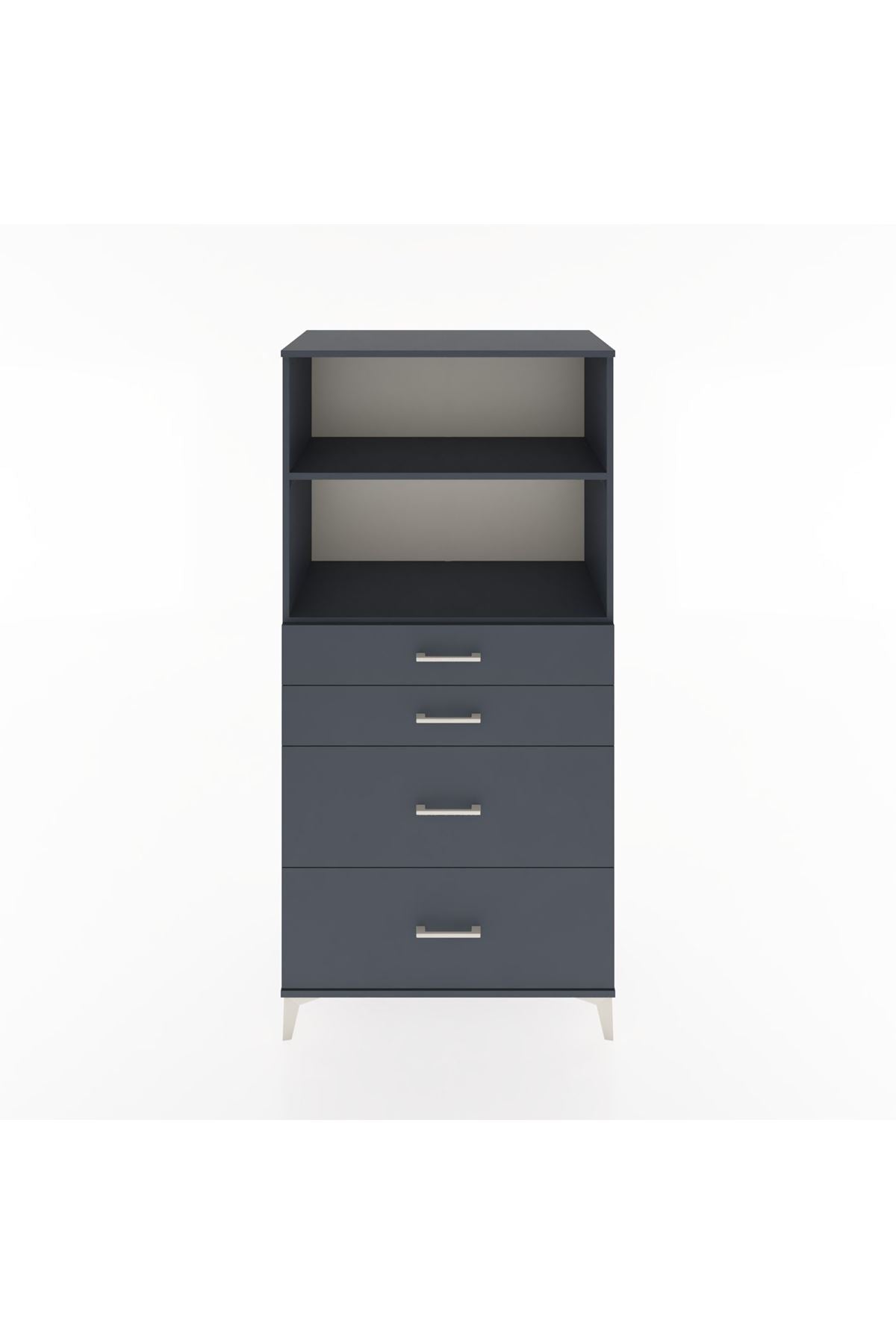 Hyperion Dolap 2 Raflı 4 Çekmeceli 88x44x182 Antrasit-Antrasit