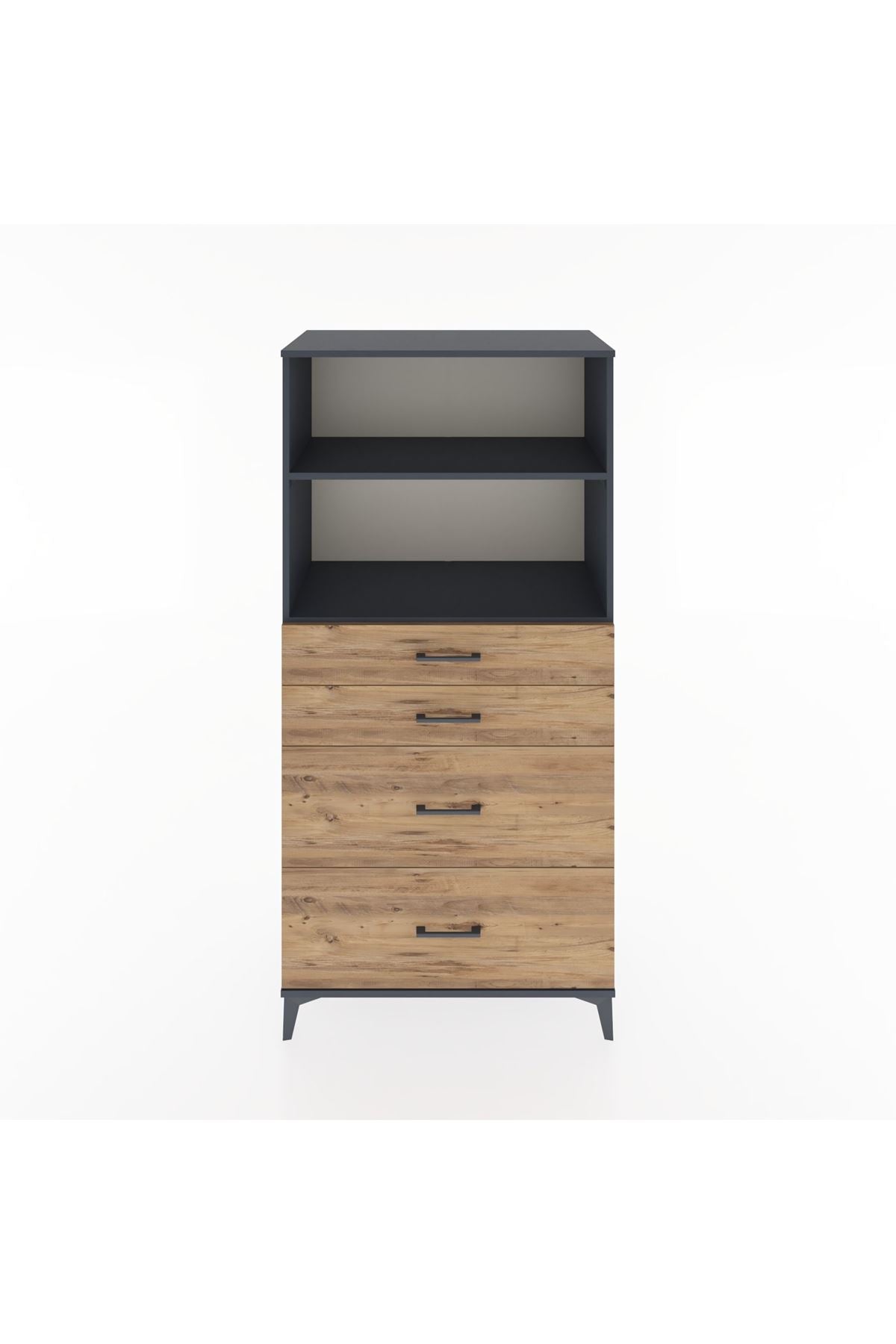 Hyperion Dolap 2 Raflı 4 Çekmeceli 88x44x182 Antrasit-Çam