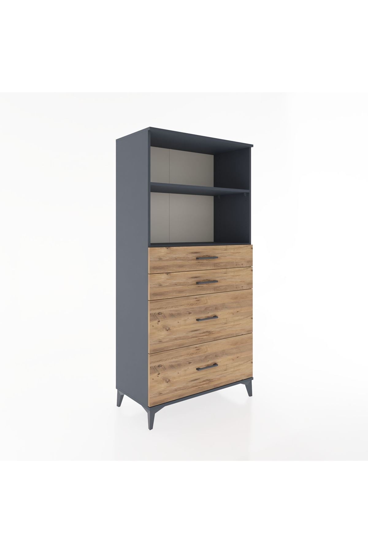 Hyperion Dolap 2 Raflı 4 Çekmeceli 88x44x182 Antrasit-Çam