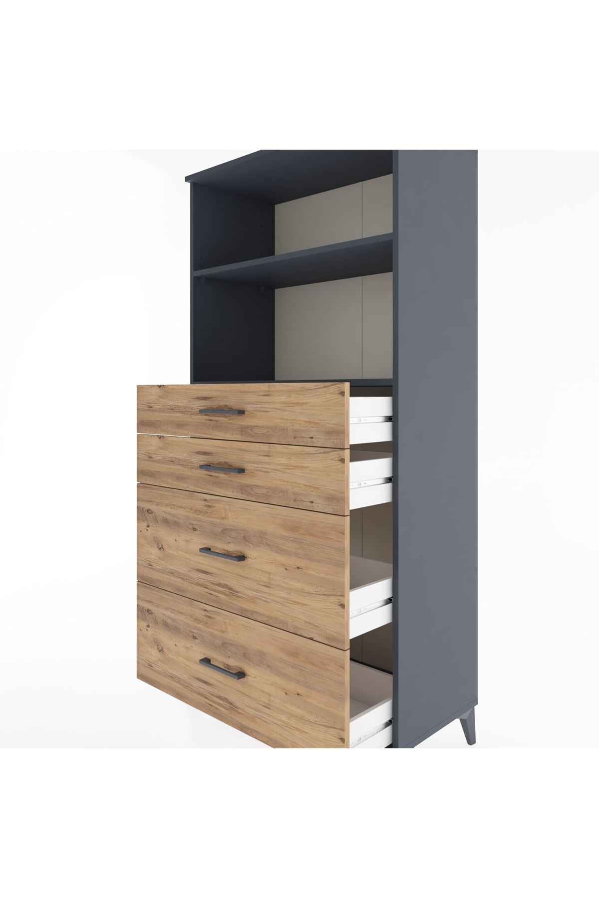 Hyperion Dolap 2 Raflı 4 Çekmeceli 88x44x182 Antrasit-Çam