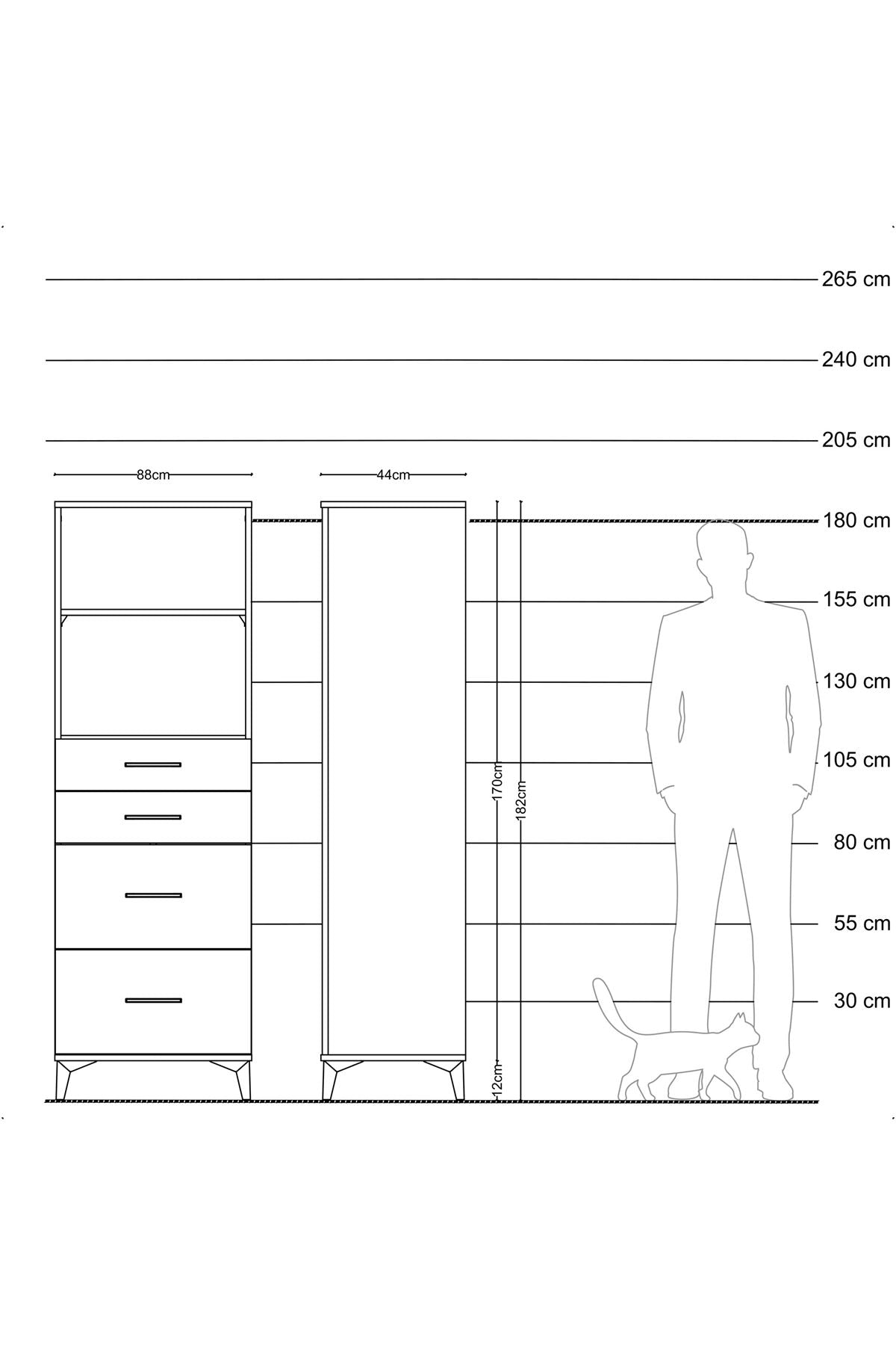 Hyperion Dolap 2 Raflı 4 Çekmeceli 88x44x182 Çam-Aytaşı