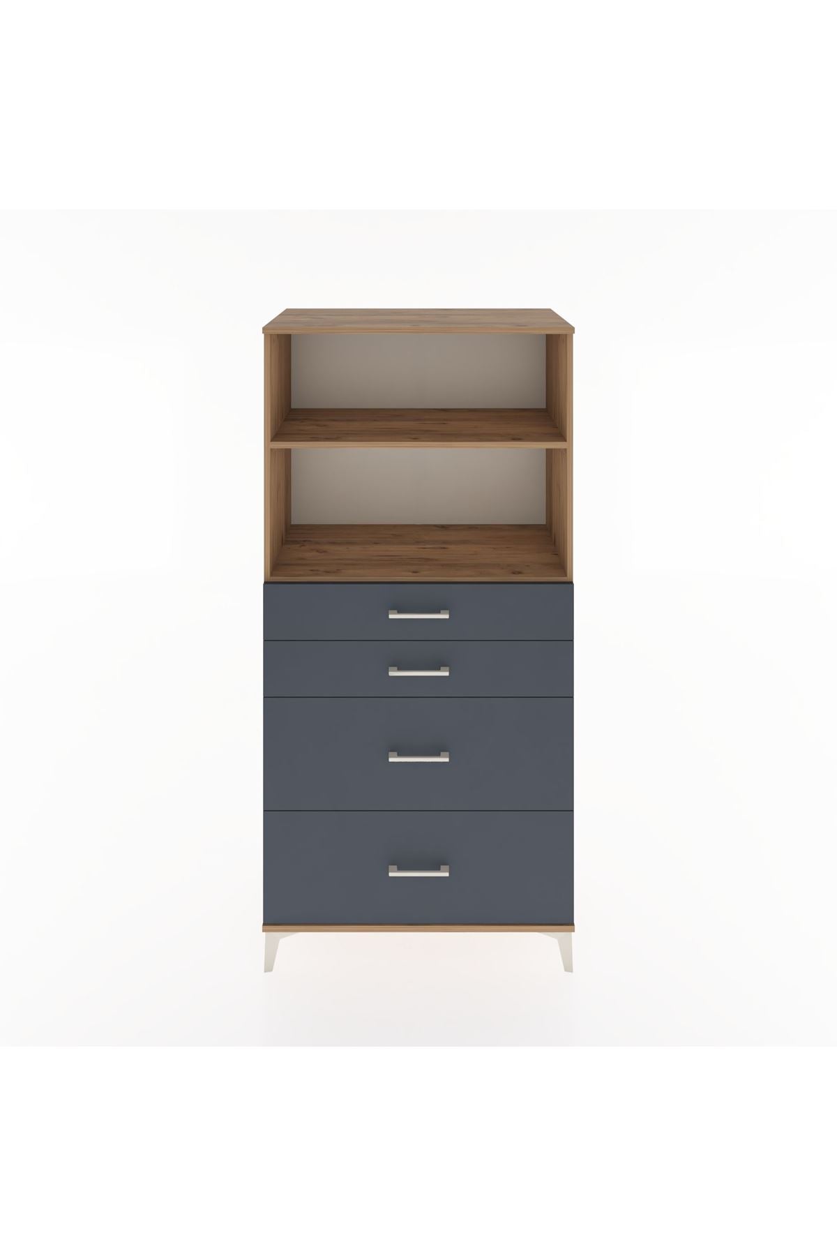 Hyperion Dolap 2 Raflı 4 Çekmeceli 88x44x182 Çam-Antrasit