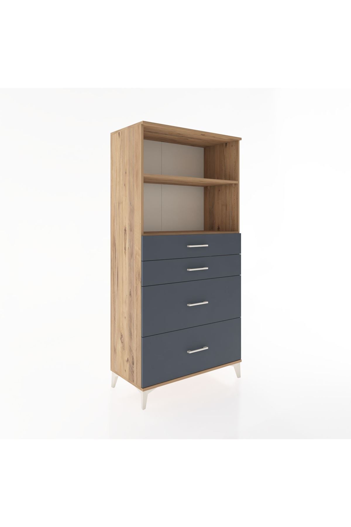 Hyperion Dolap 2 Raflı 4 Çekmeceli 88x44x182 Çam-Antrasit