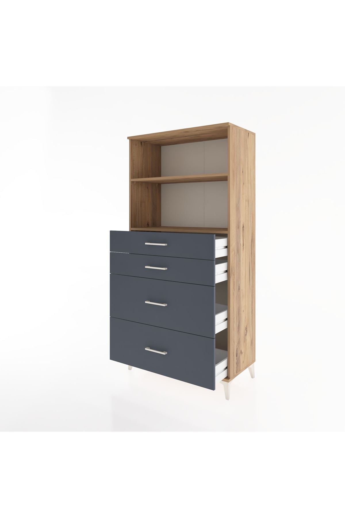 Hyperion Dolap 2 Raflı 4 Çekmeceli 88x44x182 Çam-Antrasit