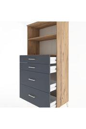 Hyperion Dolap 2 Raflı 4 Çekmeceli 88x44x182 Çam-Antrasit